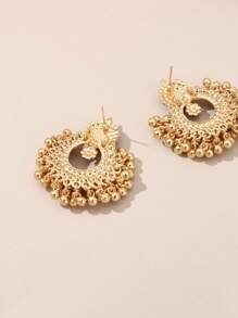 NAIZHU 1pair Of Luxurious Exaggerated Vintage Bohemian Style Hollow Out Rhinestone Earrings, Perfect For Party, Women's Fashion Accessory - Gold - View 5