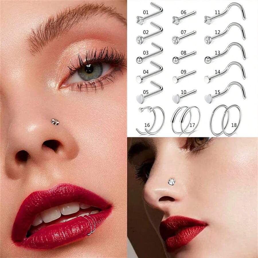 20G Thời trang Thép không gỉ Đinh tán mũi Bộ Đối với phụ nữ Nam , Hình trái tim Đa Sự phối hợp Không gây dị ứng Mũi Đồ trang sức Thích hợp Đối với Hằng ngày Các bữa tiệc Mặc - Bạc - Xem 1