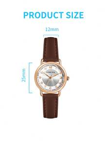 1pc LUCKYFOX Unisex Student Simple Quartz Watch, Rose Gold Fashion Leather Strap Watch Suitable For Daily Life, Commuting, Daily Gift - Brown - View 5