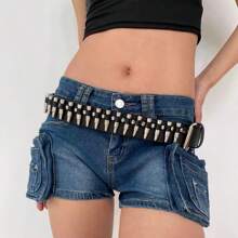 1pc Ladies'Y2K Punk Pin Buckle Personalized Bullet Rivet Enduro Belt For Jeans Hippie, Suitable For Daily Use - Black - View 7