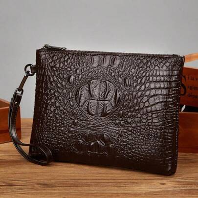 Men's Crocodile Embossed Clutch Bag, Handy Storage Pouch For Young Adults