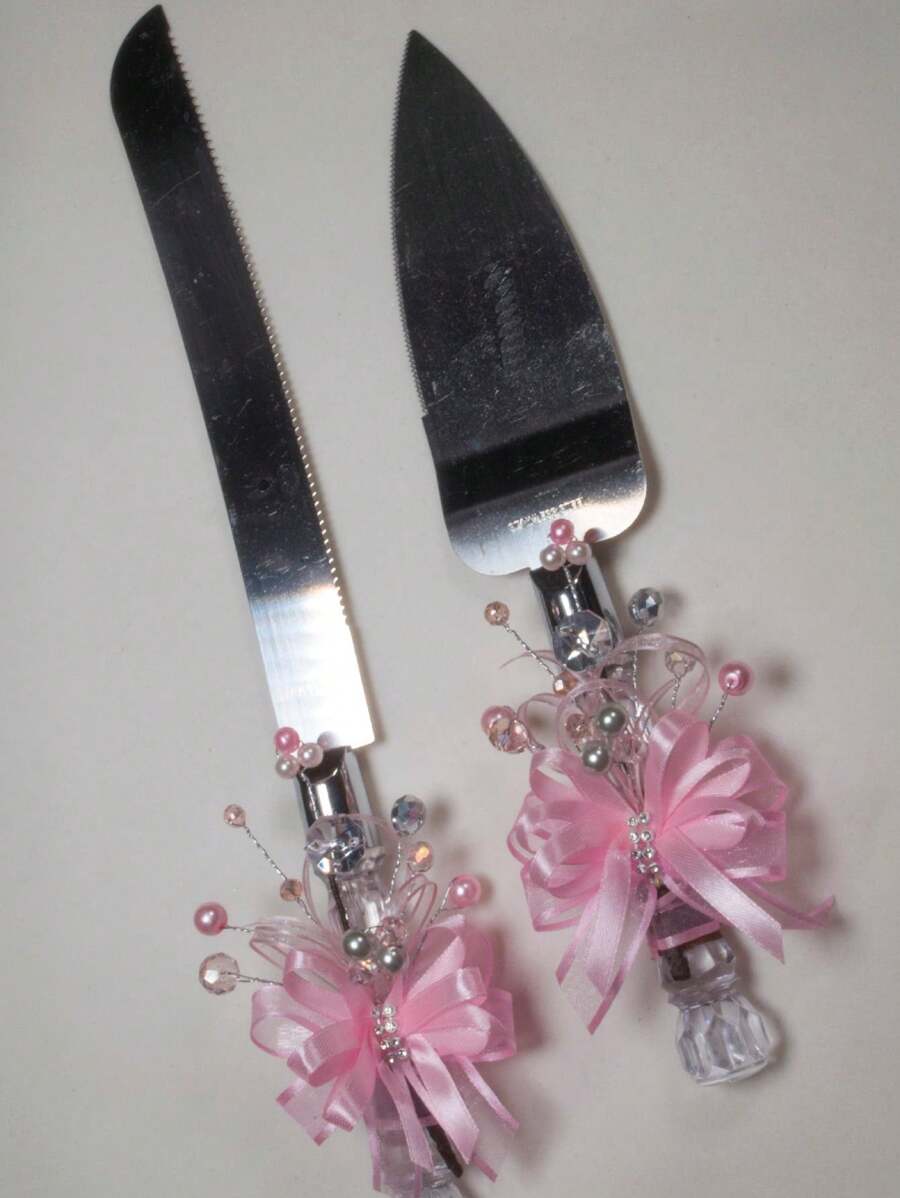 Set Pala Cuchillo Pastel Boda 15 Años Decorado Recuerdo Kim Hadas - Rosa - Ver 1