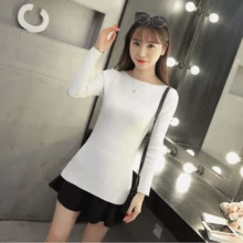 Suéter Para Mujer Blusa Moda Elegantes Ligero Manga Largas, Suéter de punto de manga larga para mujer, Jersey informal de estilo coreano, prendas de punto ajustadas blancas Gris Rosa - Blanco - Ver 4