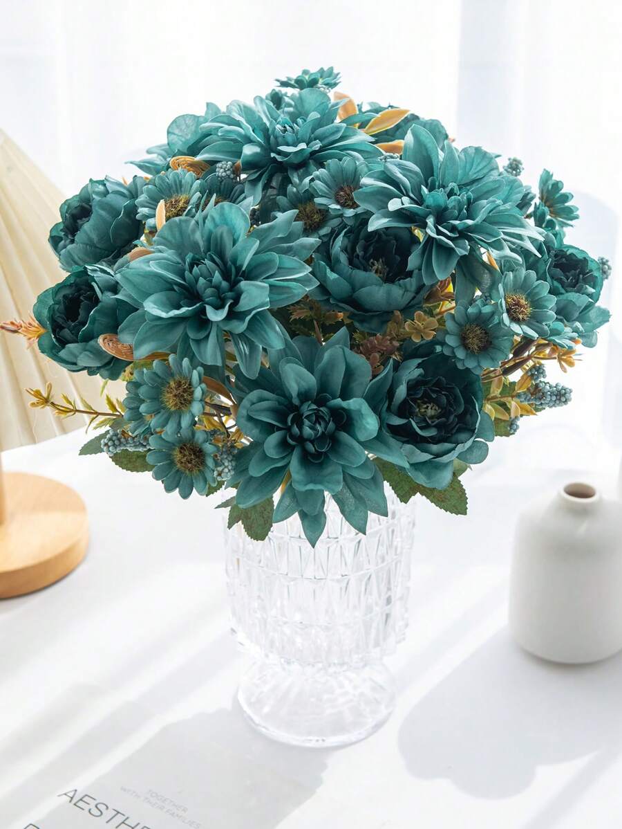 1/3/5PCS Artificial Flower, 6-Head Hydrangea, Hibiscus Rose Bouquet, Home, Bedroom, Vase, Decoration, Dining And Living Room Decorations, Wedding Decoration, Bride Holding Flower Materials, Valentine's Day, New Year Decoration, DIY Birthday Party Decoration Materials, Opening Season Campus Decorations