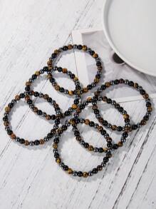 2/4/6pcs/Set Minimalist Tiger's Eye Stone & Hematite Energy Stone Lucky Bracelet For Men And Women Suitable For Any Occasion - Multicolor - View 2