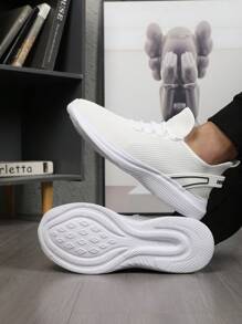 男式休閒運動戶外低幫震撼吸震輕便透氣系帶運動鞋 - 白色 - 查看 6