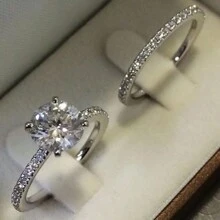 2入組時尚銀色合金裝飾疊加戒指,適合女性日常佩戴和求婚戒指 - 銀色 - 查看 12