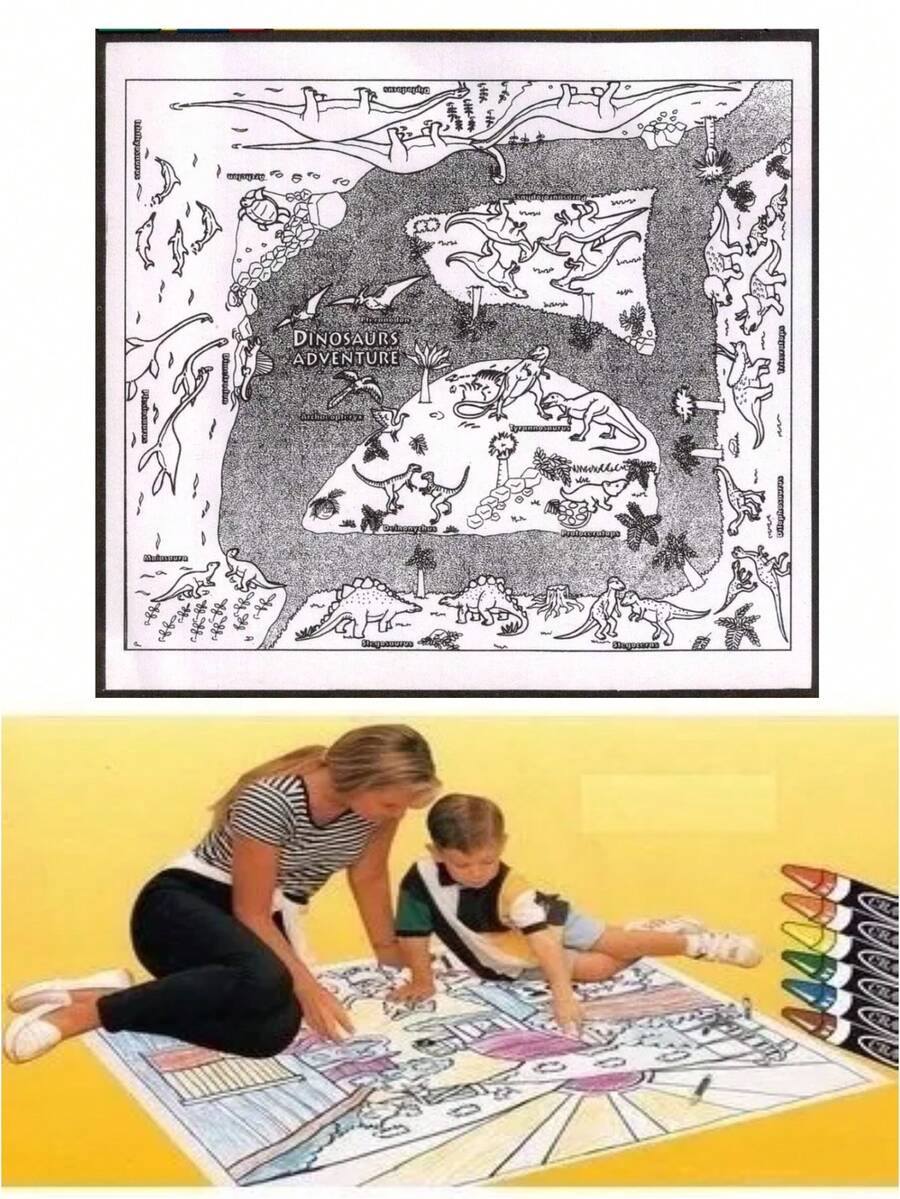Matfun Dinosaurs Adventure Reusable Plastic Coloring Mat Erases Water-Based Crayons And Markers - White - View 1