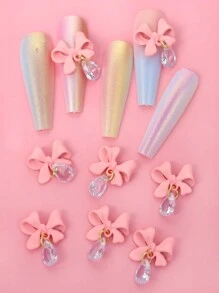 10Pcs Pink Alloy Bow Pendant Nail Decoration 3D Metal Bowknot Nail Charm Jewelry Diy Manicure Design Accessories Nail Supplies Nails Nail Charms Nail Gems - Pink - View 3