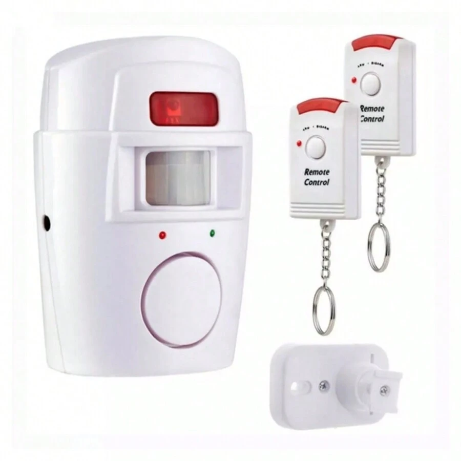 Alarme Sem Fio Sensor Movimento Controles Sirene Alta 105 DCB Residencial Comercial Portatil Detecta Presença Segurança Proteçao Casa Loja Comercio - Branco - Visão 1