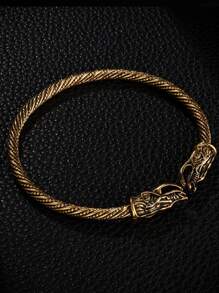 1pc Retro Wolf Head Bracelet For Men, Punk Rock Style Protective Bracelet, Adjustable Bracelet For Men, Norse Jewelry/Odin/Nordic Wolf Arm Cuff, Men & Boys Metal Wristband, Gift For Accessory Dressing Wearing - Silver - View 7