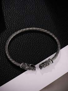 1pc Retro Wolf Head Bracelet For Men, Punk Rock Style Protective Bracelet, Adjustable Bracelet For Men, Norse Jewelry/Odin/Nordic Wolf Arm Cuff, Men & Boys Metal Wristband, Gift For Accessory Dressing Wearing - Silver - View 9