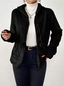 Casaco tedy feminina manga longa com zíper e capuz grosso importado