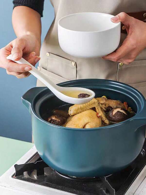 1 pieza Olla de cerámica resistente al calor con tapa para estofados y sopas para cocina de gas, de gran capacidad