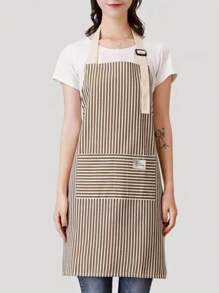 1/5件装亚麻围裙，绿白条纹围裙，成人厨房围裙，透气时尚围裙，厨房用品防油烹饪防护围裙，带可调节肩带