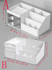 1个透明抽屉式化妆品收纳盒，适用于梳妆台、浴室，带刷架，塑料材质，可收纳护肤品、口红、首饰、办公用品，兔耳朵造型把手，浴室配件，情人节/节日/开学礼物 - 白色 - 查看 10