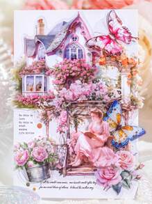 CANDY POETRY 30pcs/Pack Garden Landscape Style Stickers For Journaling, Vintage Aesthetic Stickers For Diy Decoration And Collage, Personalized Scrapbook Material, School Stationery Supplies Back To School - Purple - View 8