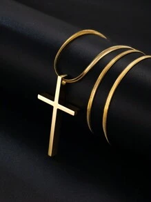 1 件男女通用 18K 镀金不锈钢吊坠项链，时尚嘻哈风格个性化情侣项链，适合日常佩戴，可作为送给朋友和家人的礼物 - 金色 - 查看 7