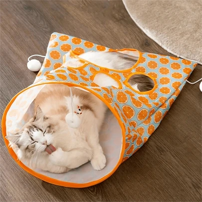 1入交互式貓隧道玩具,帶孔和玩具球,給貓咪帶來有趣的寵物玩具