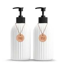 GAONLY 2 件可再填充皂液器，带白色液体泵和托盘 - 方便的手动和洗洁精瓶，适用于浴室配件、收纳盒、家居装饰和家具家居浴室装饰秋季装饰返校 - 白色 - 查看 7