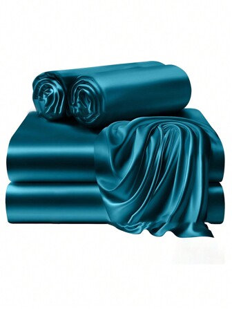 4pcs Solid Color Bedding Set, Duvet Cover + Bedsheet + Pillowcases (2pcs) For Bedroom Use (1 Duvet Cover, 1 Flat Sheet, 2 Pillowcases, No Filler)