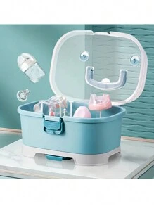 Baby Bottle Storage Box, Large Space Transparent Baby Tableware Storage Box, Drain Dust-Proof Drying Rack - Grey - View 3