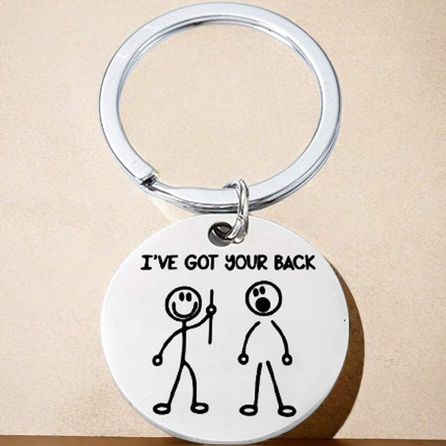 1pc Stainless Steel Laser Engraved Keychain, Personalized Fashion Keyring Gift For Friends, Family And Colleagues - Silver - View 1