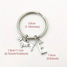 腊肠犬字母首字母钥匙扣可爱宠物狗合金钥匙链环钱包背包挂饰狗妈妈爸爸宠物爱好者礼物汽车配件包挂饰学院风哥特 Y2k - 銀色 - 查看 3