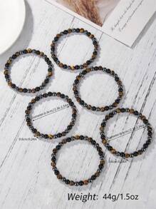 2/4/6pcs/Set Minimalist Tiger's Eye Stone & Hematite Energy Stone Lucky Bracelet For Men And Women Suitable For Any Occasion - Multicolor - View 4