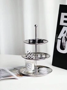 1 pieza Estante de almacenamiento de acero inoxidable de varios niveles, de estilo simple y elegante, para exhibir ornamentos/bandeja de almacenamiento de escritorio para frutas/bocadillos - Plateado - Ver 11