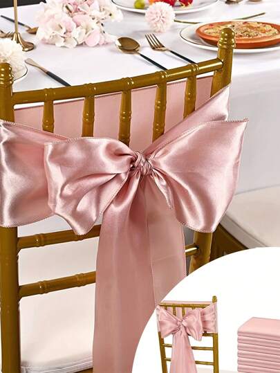 10/5/1pc Rose Gold Satin Chair With Bow, 7*108inch Wedding Chair Decoration Ribbon, Gift Packaging, Wedding Aisle Decoration, DIY Crafts, Can Be Tied Into Any Shape You Want, Universal Chair Ribbon Suitable For Wedding Ceremony Party Banquet Restaurant Event Chair Decoration, Party Supplies Valentine's Day