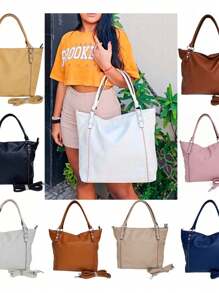 Bolsa Feminina Transversal De Ombro Grande - Bege - Visão 6