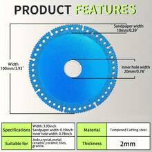 1 个蓝色坚不可摧的圆盘：使用金刚石切割轮在几秒钟内切割所有东西，可对瓷砖、大理石、板岩、 PVC 管和木材进行平滑切割、研磨和倒角！ - 藍色 - 查看 2