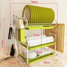 LIVINGANDHOME Living And Home 3 Layers Dish Drainer Rack,Compact Stainless Steel Dish Drying Rack With Drain Tray,Cutting Board Holder And Cutlery Holder,Kitchen Organizer Storage Shelf For Countertop - 綠色 - 查看 5