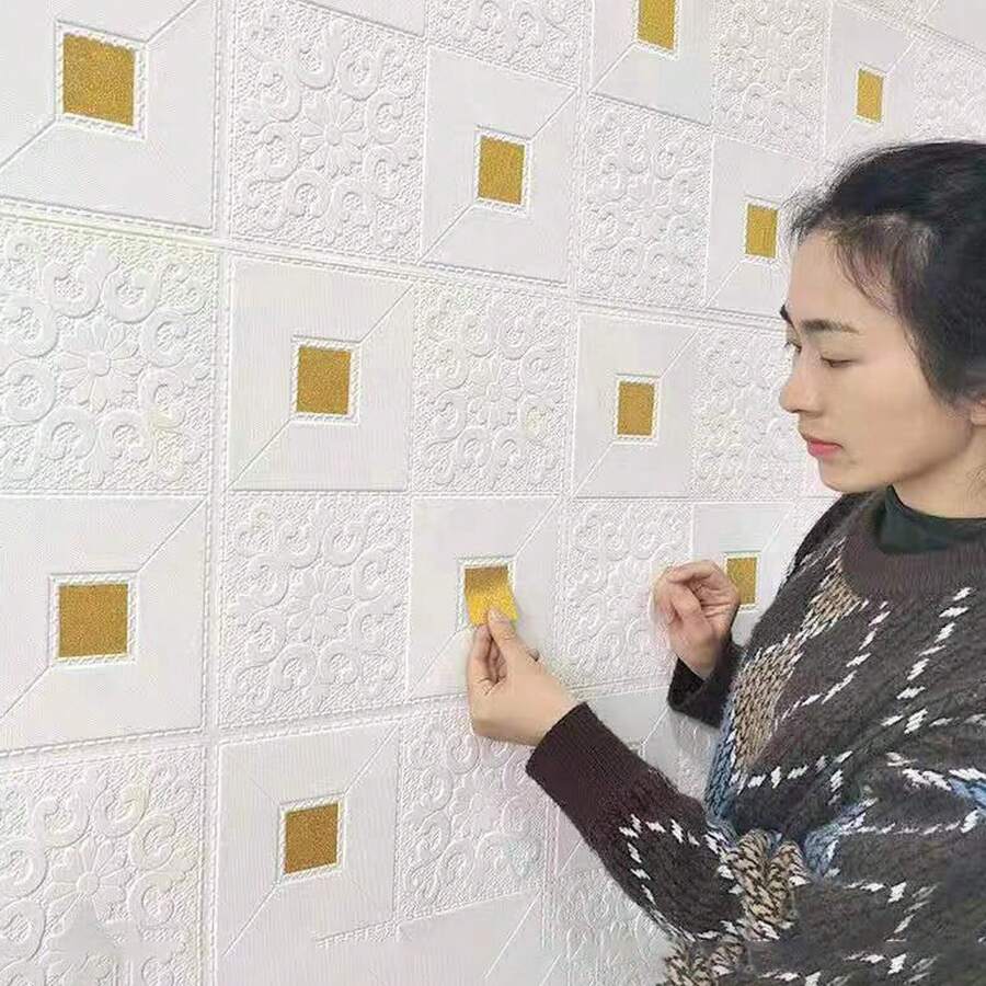 1 Miếng Kích thước lớn 70cm*70cm 3D Âm thanh nổi Mẫu Giấy dán tường , Mềm mại Kết cấu Bọt Tự dính Hình nền , DIY , Phòng ngủ Bối cảnh Tường , Trần nhà , Không thấm nước , Chống bụi , Chống va chạm