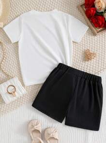 Tween T-shirt met korte mouwen en korte broek voor meisjes met letterpatroon en print
