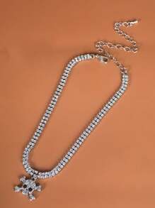 1入量身定制全鑲鑽頭骷髏頭吊墜項鍊,適合假期和日常佩戴,適用於女士 - 銀色 - 查看 9