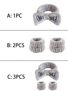1 pieza Diadema de baño con decoración de lazo y 2 piezas de bandas de muñeca de baño, diadema de baño de poliéster para el baño, accesorios para el cabello, diadema turbante