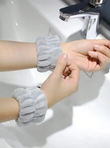1 pieza Diadema de baño con decoración de lazo y 2 piezas de bandas de muñeca de baño, diadema de baño de poliéster para el baño, accesorios para el cabello, diadema turbante