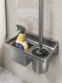 Toilet Brush Holder Set Wall Mounted Toilet Cleaning Brush With Replaceable Brush Head For Household Bathroom Cleaning - Grey - View 1