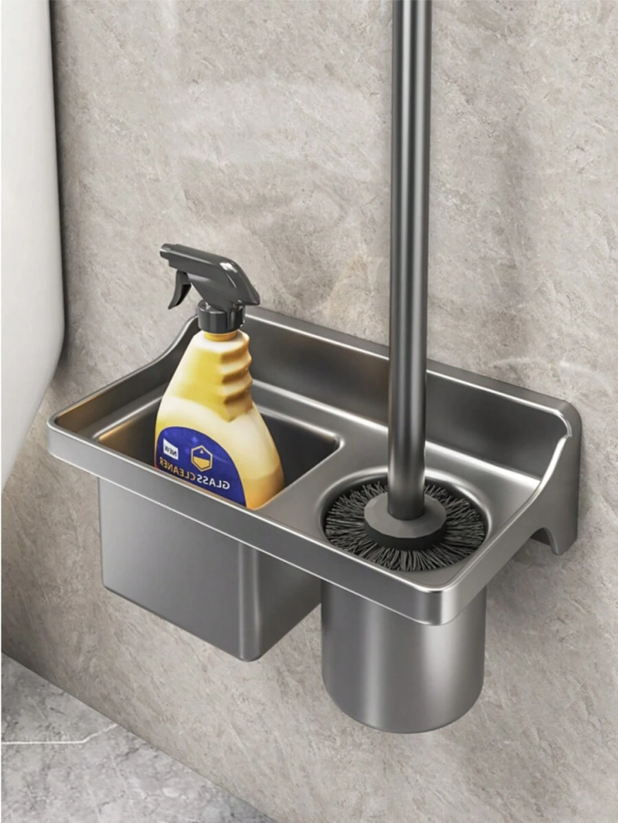 Toilet Brush Holder Set Wall Mounted Toilet Cleaning Brush With Replaceable Brush Head For Household Bathroom Cleaning - Grey - View 1