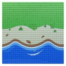32x32 Creative Building Blocks Baseplate With River, Prairie And Ocean Design, Abs Material, Great Gift For Holidays Room Decoration