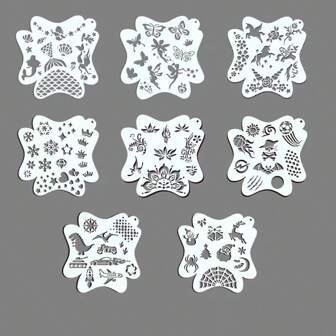 8 片装面部彩绘模板 面部人体彩绘模板 面部描摹模板 成人节日万圣节面部彩妆人体彩绘、返校、学校用品
