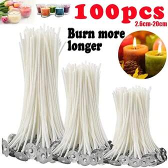 100pcs/Lot Candle Wicks For Candle Making Pre-Waxed Wicks Party Supplies Natural Smokeless Wicks Burn Longer