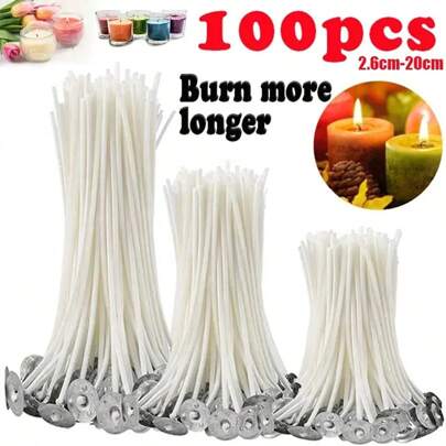 100pcs/Lot Candle Wicks For Candle Making Pre-Waxed Wicks Party Supplies Natural Smokeless Wicks Burn Longer