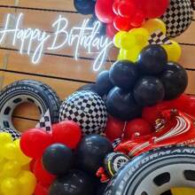 Set de 119 piezas para arco de guirnalda de globos con temática de de autos, en colores rojo, amarillo y negro, para decoración de fiesta de cumpleaños con tema de carreras de autos, Navidad u otras ocasiones. - Multicolor - Ver 5