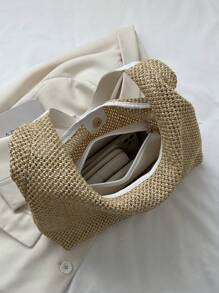 夏季手編肩托包，附有小包，適用於夏季度假，草編錢包，草編沙灘包，沙灘必備，夏季必備，沙灘必需品和夏季必需品，是最適合沙灘氛圍的女士包