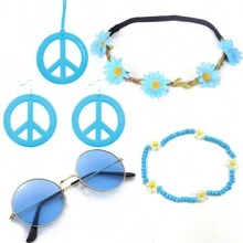6 Stück Hippie Kostüm Accessoires Set, Boho Friedenszeichen Gänseblümchen 60er 70er Jahre Party Geschenke Dekorationen für groovige Party Halloween