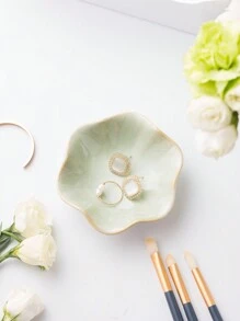 1pc Ceramic Jewelry Tray, Lotus Shaped Dish For Earrings, Necklace, Rings, Bracelets Storage, Green Back To School, Room Decor - White Light Green - View 6
