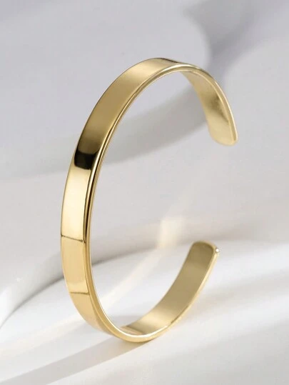 Charm-In 1pc 18k Gold Plated Copper Wide Oval Shaped Smooth Bangle For Women